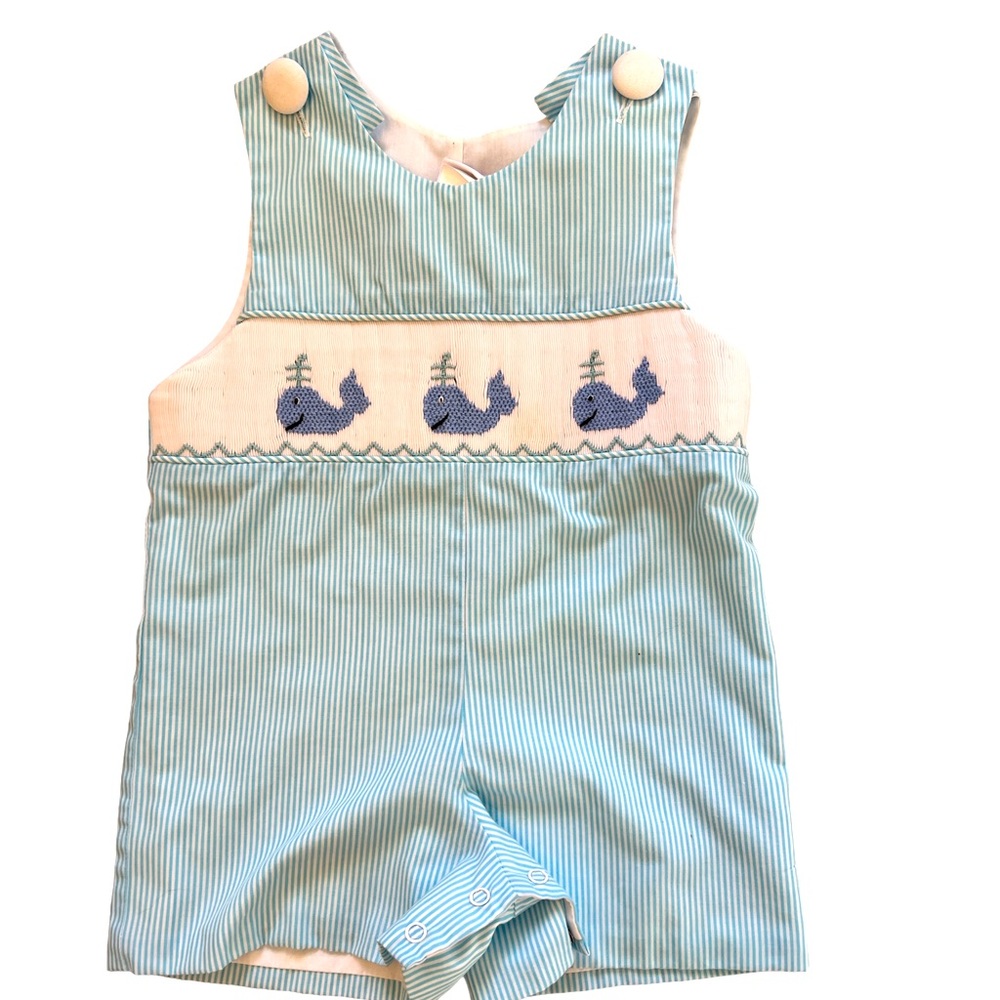 Stitchy fish blue and white Jon Jon 12 month romper